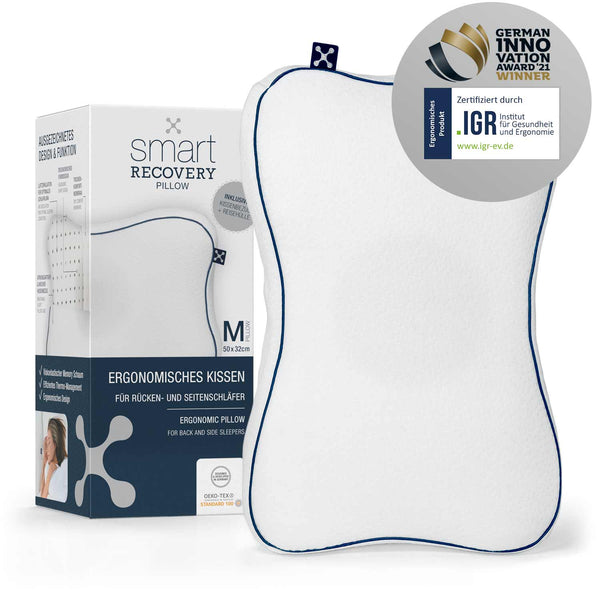 smart® Recovery Pillow, ergonomisches Kissen aus Memory Schaum für Rückenschläfer und Seitenschläfer. Erholsam schlafen zuhause und unterwegs auf Reisen