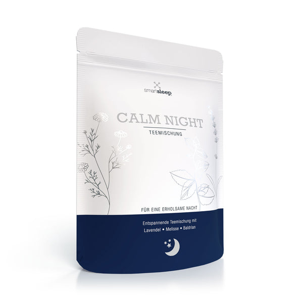 Calm Night Teemischung, Bio-Zertifizierter Schlaf-Tee zum Entspannen und Einschlafen mit Lavendel, Baldrian, Melisse, Weißdorn