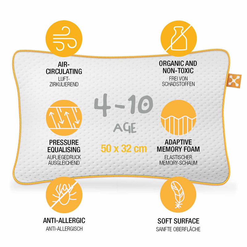 smart® Kids Comfort Pillow, gemütliches ergonomisches Kissen aus atmungsaktivem anti-allergischem Memory-Schaum für Kinder mit Stützfunktion für hohen Komfort und erholsamen Schlaf